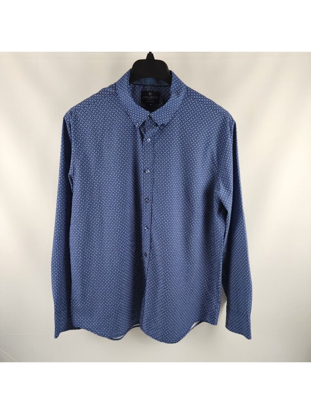 Construct Shirt Mens XL Blue White Geometric Slim Fit 4-Way Stretch Dress Shirt